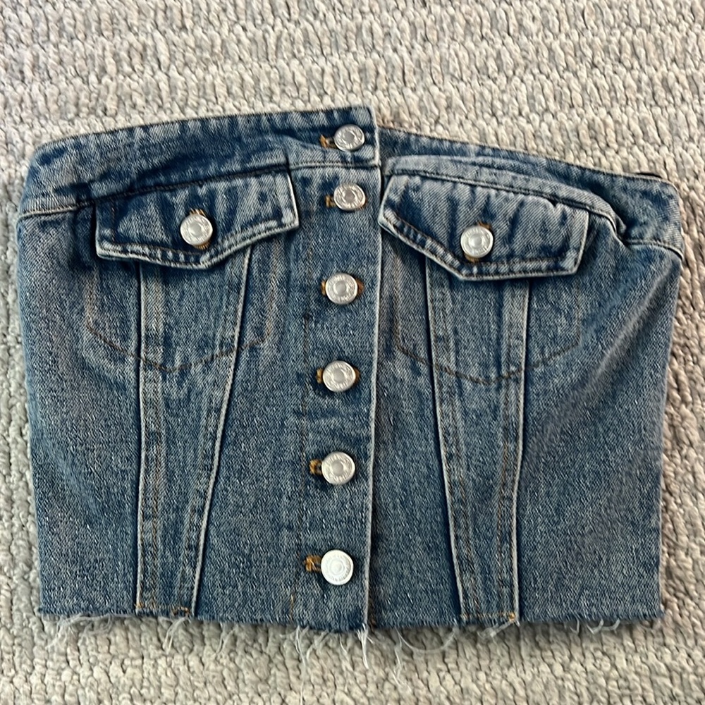 New with tags. Denim strapless shirt.  New with tags. Size small